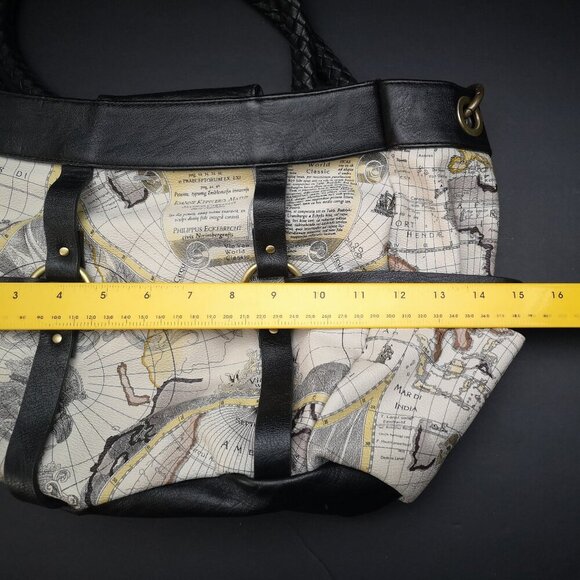 Michi "Retired" Gina Demi Shell Old World Map Lined Handbag w/ Woven Handles - Picture 11 of 12